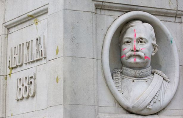 the-burnaby-monument-in-st-philip-s-cathedral-square-featuring-a-vandalised-125-year-old-sculpture-of-colonel-burnaby-558184915